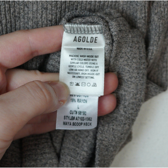 Agolde Maya Scoop Neck Ribbed Long Sleeve Top Sz‎ L Color Granola Heather EUC - Picture 6 of 6